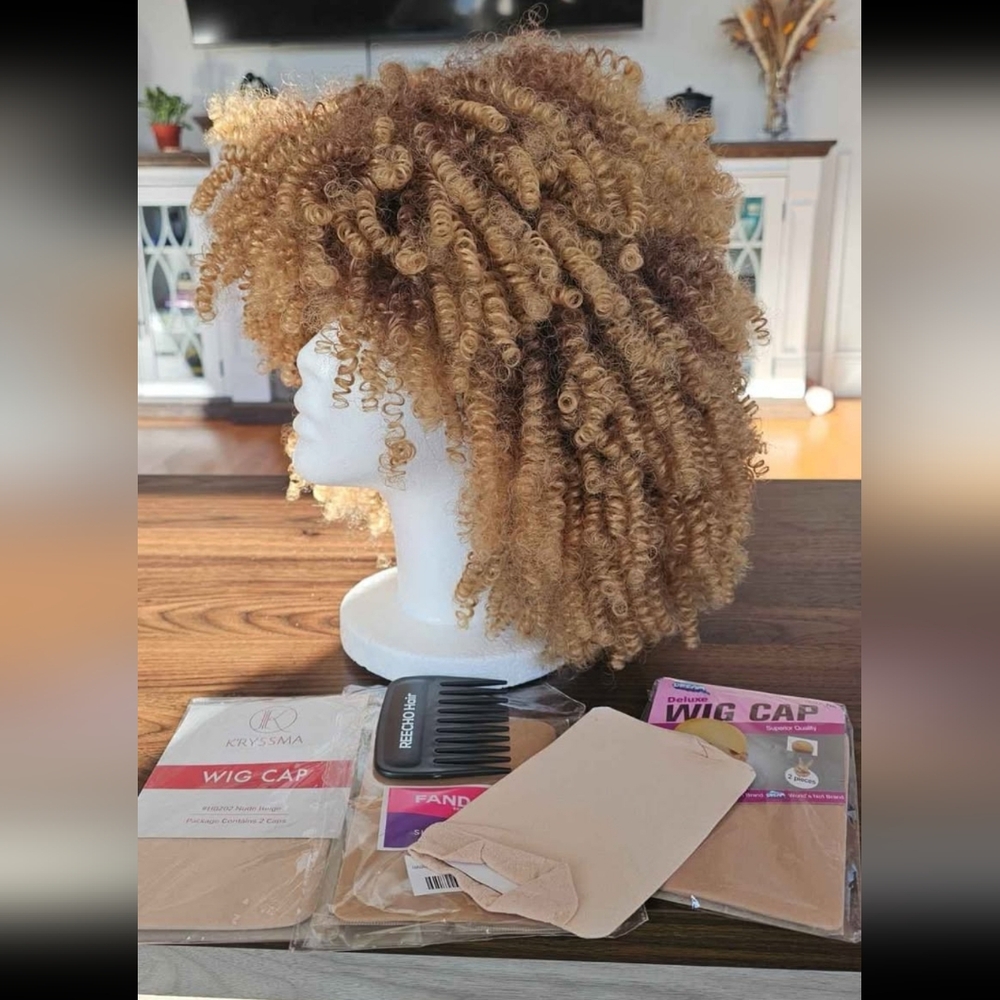 Curly Dirty Blonde Afro Style Wig - Picture 2 of 7